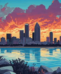 Detroit Skyline at Sunset Diamond Painting