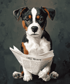 Dog with Newspaper Diamond Painting