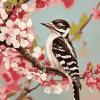 Downy Woodpecker Blossoms Diamond Painting