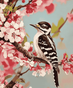 Downy Woodpecker Blossoms Diamond Painting