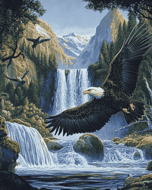 Eagles and Waterfalls Wildlife Diamond Painting