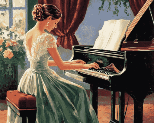 Elegant Lady Playing Piano Diamond Painting