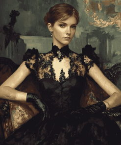 Elegant Woman in Black Dress Diamond Painting