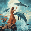 Elegant Woman with Dolphins Diamond Painting