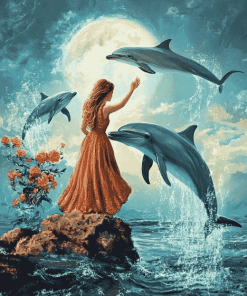 Elegant Woman with Dolphins Diamond Painting