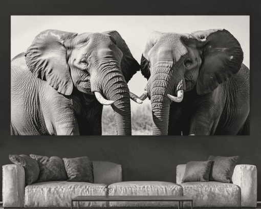 Elephants Snuggling Monochrome Diamond Painting