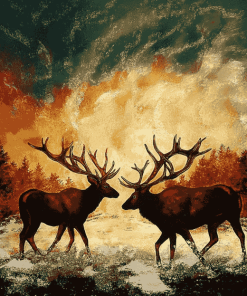 Elks in Silhouette Diamond Painting