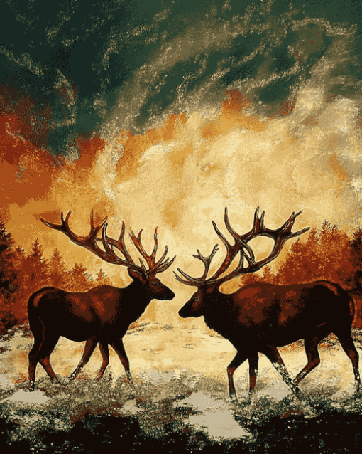 Elks in Silhouette Diamond Painting