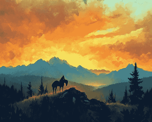 End Of The Trail Mountain Silhouette Diamond Painting