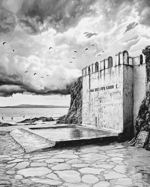 Enniscrone Cliff Baths Monochrome Diamond Painting