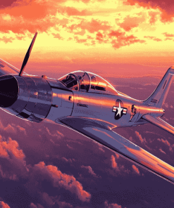 F86 Sabre Jet at Sunset Diamond Painting