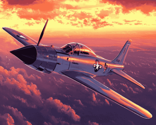 F86 Sabre Jet at Sunset Diamond Painting