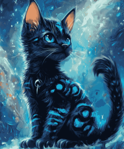 Fantasy Blue Black Kitty Diamond Painting