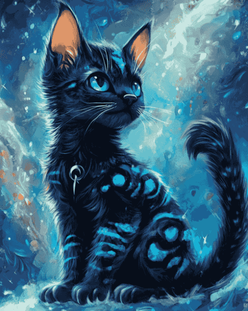 Fantasy Blue Black Kitty Diamond Painting