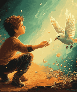 Fantasy Boy and Bird Scene Diamond Painting