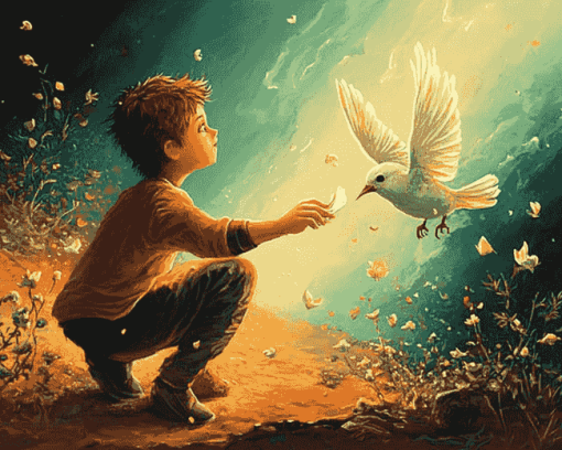 Fantasy Boy and Bird Scene Diamond Painting