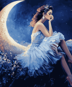 Fantasy Girl on Crescent Moon Diamond Painting