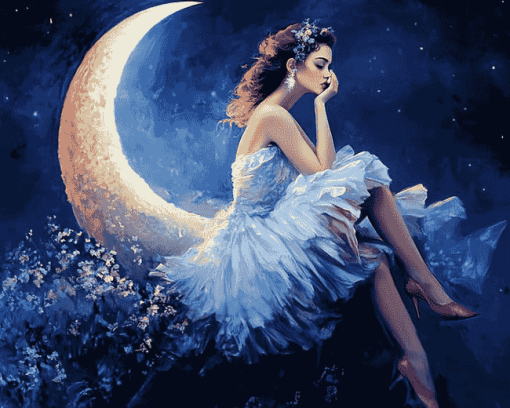 Fantasy Girl on Crescent Moon Diamond Painting