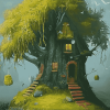 Fantasy Treehouse Landscape Diamond Painting