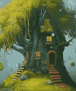 Fantasy Treehouse Landscape Diamond Painting