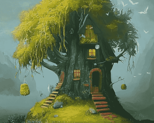 Fantasy Treehouse Landscape Diamond Painting