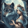 Fantasy Wolf and Girl Diamond Painting