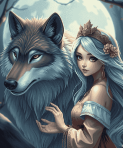 Fantasy Wolf and Girl Diamond Painting