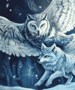 Fantasy Wolf and Owl Diamond Painting