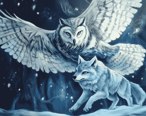 Fantasy Wolf and Owl Diamond Painting