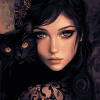 Fantasy Woman with Black Cat Diamond Painting