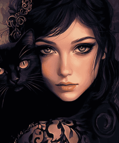 Fantasy Woman with Black Cat Diamond Painting