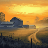 Farm Misty Sunrise Scenery Diamond Painting