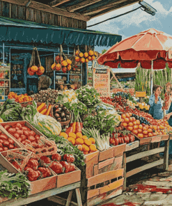 Farmers Market Scene Diamond Painting