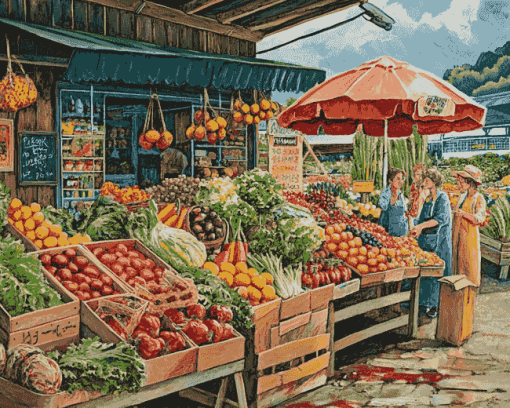 Farmers Market Scene Diamond Painting