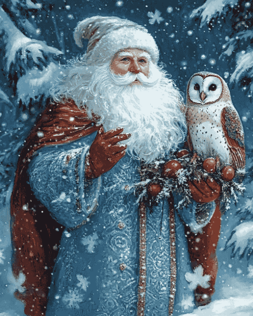 Father Frost Christmas Owl Diamond Painting