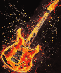 Fiery Guitar Diamond Painting