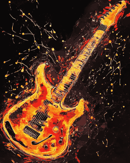 Fiery Guitar Diamond Painting