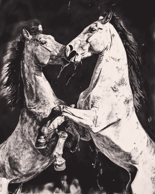 Fighting Horses Monochrome Diamond Painting