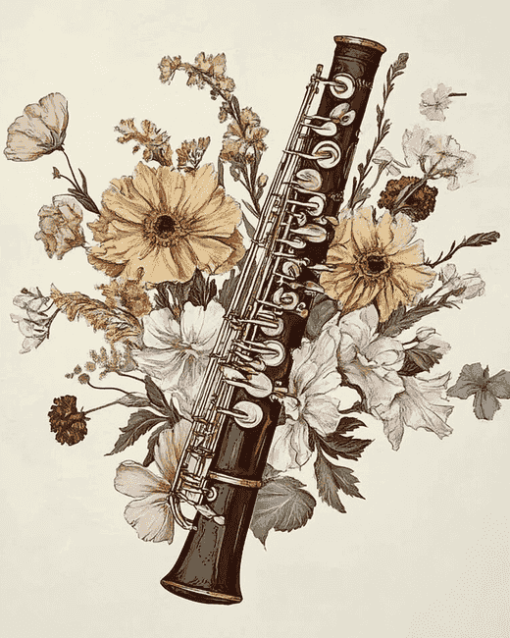 Floral Bassoon Music Diamond Painting