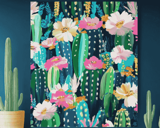 Floral Cactus Blossoms Diamond Painting