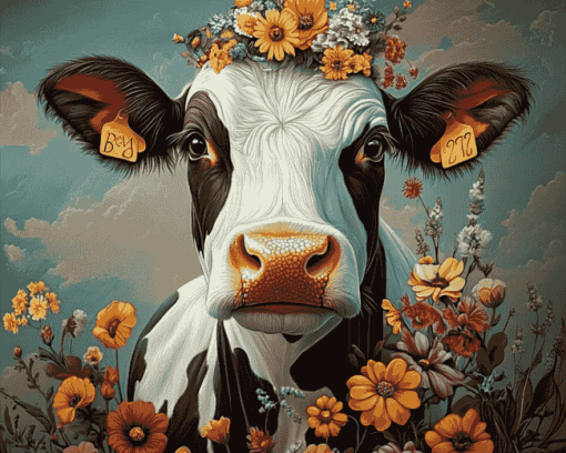 Floral Cow Diamond Painting