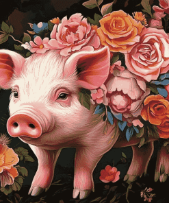 Floral Pig Art Diamond Painting