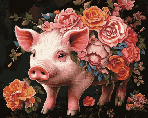 Floral Pig Art Diamond Painting