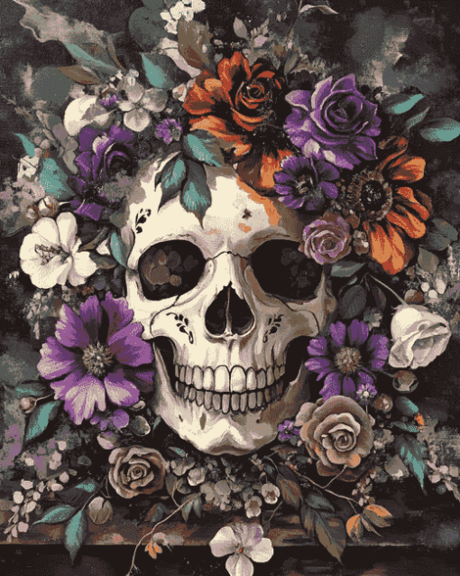 Floral Skull with Roses Diamond Painting