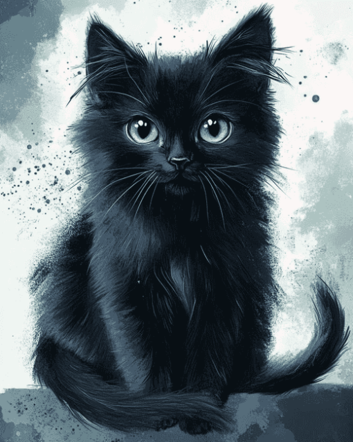 Fluffy Black Kitty Diamond Painting