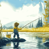 Fly Fishing Cartoons Diamond Painting