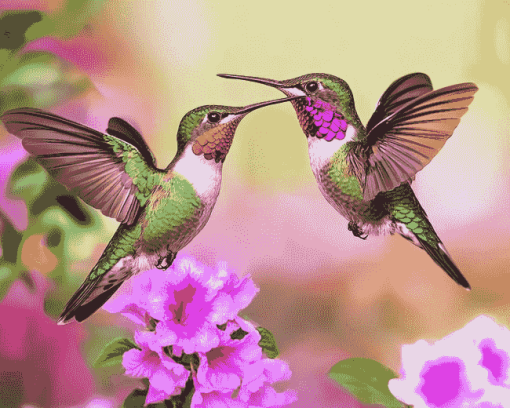 Flying Hummingbirds Pink Diamond Painting