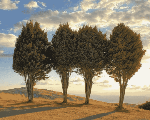 Four Majestic Cypress Trees Diamond Painting