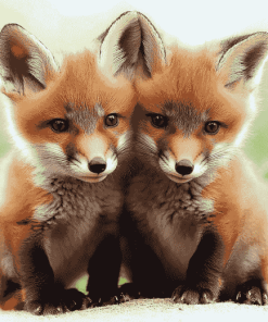 Fox Cubs Playful Diamond Painting