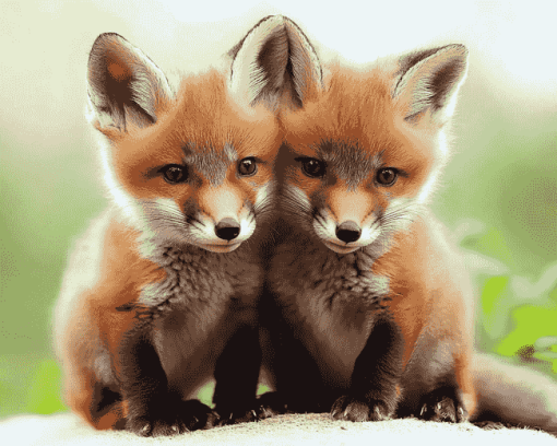 Fox Cubs Playful Diamond Painting